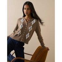 Nobody's Child Cotton with Wool Argyle Crew Neck Cardigan Beige