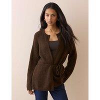 Nobody's Child Wool Blend Wrap Longline Cardigan Brown