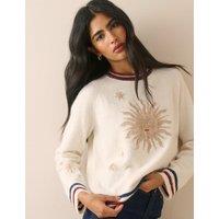 Nobody's Child X Elizabeth Scarlett Intarsia & Embroidery Sun Motif Jumper with Wool White