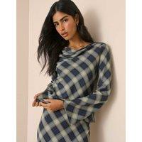 Nobody's Child Checked Cowl Neck Blouse Blue