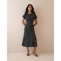 Nobody's Child Polka Dot Midi Skater Dress Black