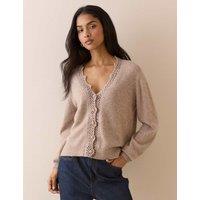 Nobody's Child Wool Blend Embellished V-Neck Cardigan Beige