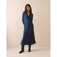 Nobody's Child Polka Dot V-Neck Midi Tea Dress Blue