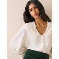 Nobody's Child Broderie Collared Button Through Blouse Cream