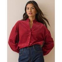 Nobody's Child Pure Cotton Cord Frill Neck Blouse Red