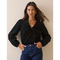 Nobody's Child Cord Collared V-Neck Blouse Black