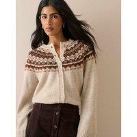 Nobody's Child Fair Isle Button Front Cardigan with Wool Cream
