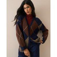 Nobody's Child Argyle V-Neck Longline Cardigan with Wool Multi