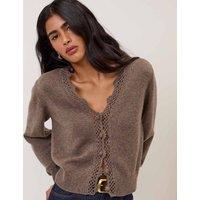 Nobody's Child Wool Blend Embellished V-Neck Cardigan Brown