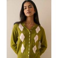 Nobody's Child Cotton With Wool Argyle Crew Neck Cardigan Green