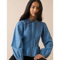 Nobody's Child Denim Pintuck Blouse Denim