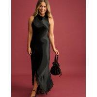Nobody's Child X Louise Thompson Satin Cowl Neck Midi Skater Dress Black