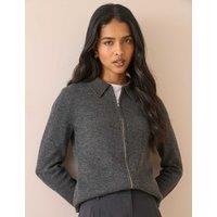 Nobody's Child X Louise Thompson Pure Wool Collared Zip Through Cardigan Grey