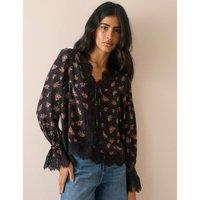 Nobody's Child Floral V-Neck Lace Detail Blouse Multi