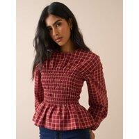 Nobody's Child X Louise Thompson Checked Shirred Blouse Red