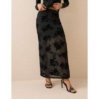 Nobody's Child Floral Devor Maxi Pencil Skirt Black
