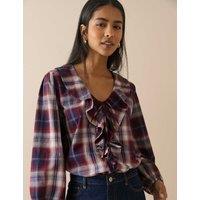 Nobody's Child Checked V-Neck Frill Detail Blouse Red Mix