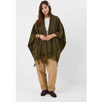 ACCESSORIZE Fringed Knitted Poncho Olive