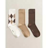GANT 3 Pack Argyle Cotton Rich Socks Cream Mix