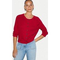 Jigsaw Pure Cotton Crew Neck Cardigan Cherry Red