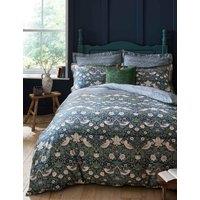 William Morris At Home Midnight Strawberry Thief Bedding Set Dark Teal