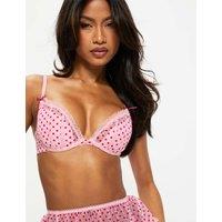 Ann Summers Mesh Polka Dot Wired Plunge Bra (A-G) Pink