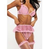 Ann Summers Polka Dot Embroidered Mesh Frill Suspender Pink