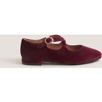 Monsoon Velvet Buckle Flat Square Toe Mary Jane Ballet Pump Burgundy