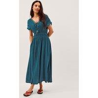 Monsoon Embellished V-Neck Midi Smock Dress Teal