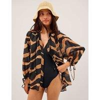 Monsoon Printed Tie Detail Blouse Black Mix
