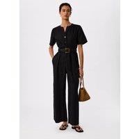 Whistles Pure Linen Button Front Jumpsuit Black