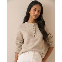 Nobody's Child Henley Crew Neck Jumper With Wool Beige