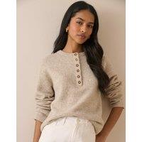 Nobody's Child Henley Crew Neck Jumper With Wool Beige