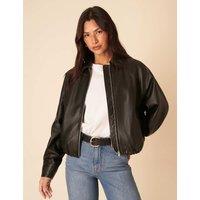 Nobody's Child Leather Cropped Bomber Jacket Black