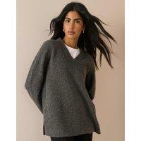 Nobody's Child V-Neck Longline Jumper Grey