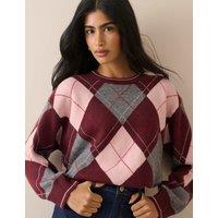 Nobody's Child Wool Blend Argyle Oversized Jumper Multi