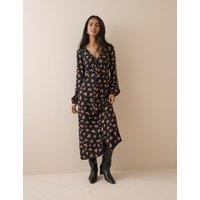 Nobody's Child Floral V-Neck Midi Tea Dress Black
