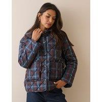 Nobody's Child Checked Quilted Frill Jacket Blue