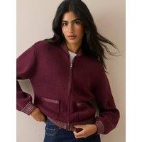 Nobody's Child Pure Cotton Relaxed Knitted Bomber Jacket Burgundy