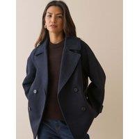 Nobody's Child Collared Pea Coat with Wool Navy