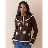 Nobody's Child Floral Collared Henley Jumper Brown