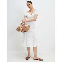 River Island Jersey Broderie Midi Waisted Dress White