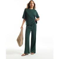River Island Soft Touch Drawstring Wide Leg Joggers Green