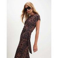 River Island Textured Leopard Print Wide Leg Trousers Brown Mix
