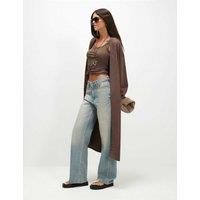 River Island Ribbed Longline Cardigan Beige