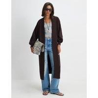 River Island Ribbed Longline Cardigan Dark Brown