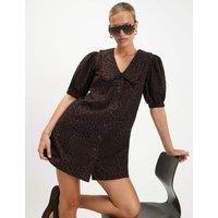 River Island Pure Cotton Leopard Print Mini Shirt Dress Brown Mix