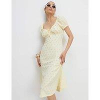 River Island Jersey Broderie Midi Waisted Dress Yellow
