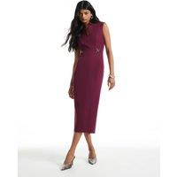 River Island Notch Neck Belted Midi Tailored Dress Purple