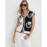 River Island Monochrome Heart V-Neck Waistcoat Black Mix